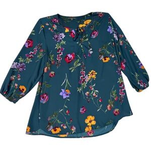West Kei Stitch Fix Womens Floral Blouse Tie Front Collar Top Size Large